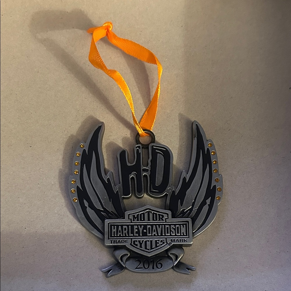 2016 Harley-Davidson Gray Metal Ornament with Orange Ribbon